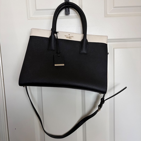 kate spade Handbags - Kate Spade New York Black Cream Saffiano Leather Satchel Crossbody Bag